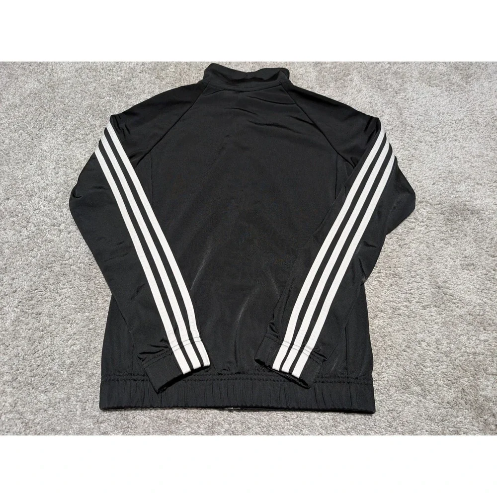 Adidas Track Jacket Women XS Black White 3-Stripe Full Zip Mock‎ Neck Activewear